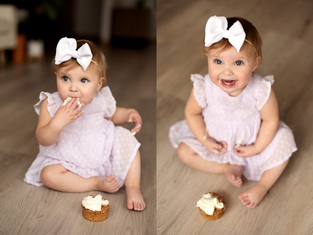 baby girl first birthday photos and cake smash at an indoor photography studio in Colorado Springs